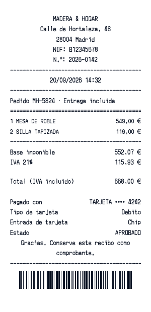 Recibo de muebles - Vista previa del recibo
