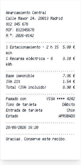 Recibo de parking - Vista previa del recibo