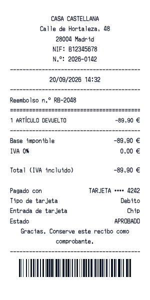 Recibo de reembolso - Vista previa del recibo
