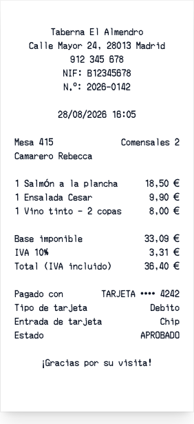 Recibo de restaurante - Vista previa del recibo