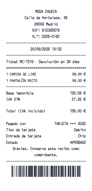 Recibo de ropa - Vista previa del recibo