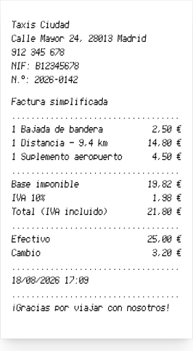 Recibo de taxi - Vista previa del recibo