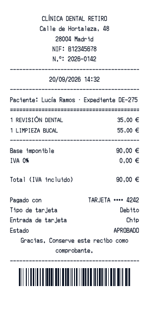 Recibo dental - Vista previa del recibo