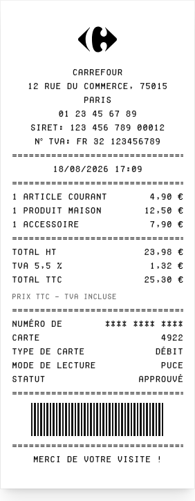 Carrefour - Aperçu du reçu