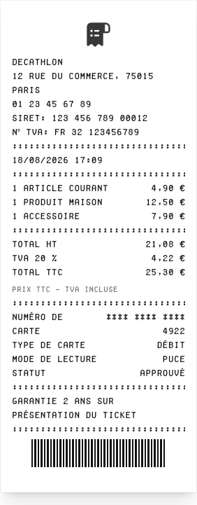 Decathlon - Aperçu du reçu