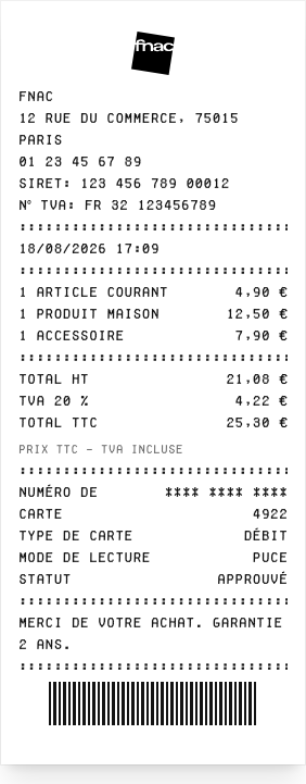 Fnac - Aperçu du reçu