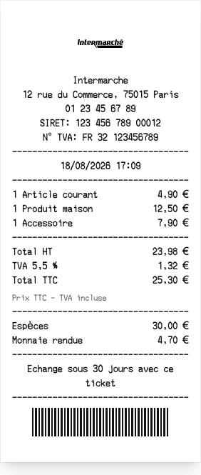 Intermarché - Aperçu du reçu