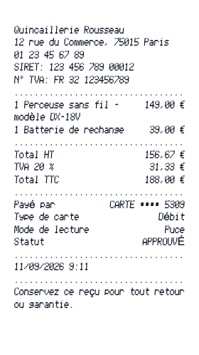 Reçu d'achat - Aperçu du reçu