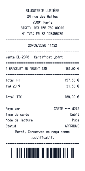 Reçu de bijouterie - Aperçu du reçu