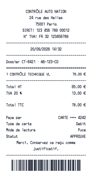 Reçu de contrôle technique - Aperçu du reçu