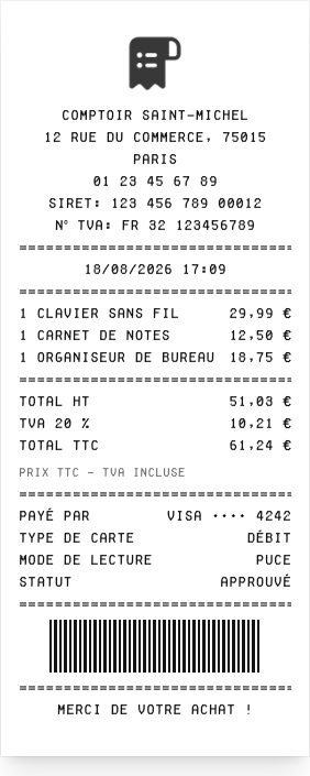 Reçu de vente - Aperçu du reçu