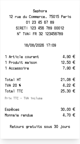 Sephora - Aperçu du reçu