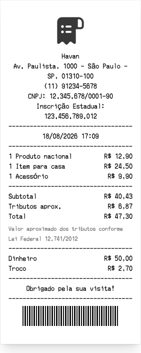 Havan - Prévia do recibo