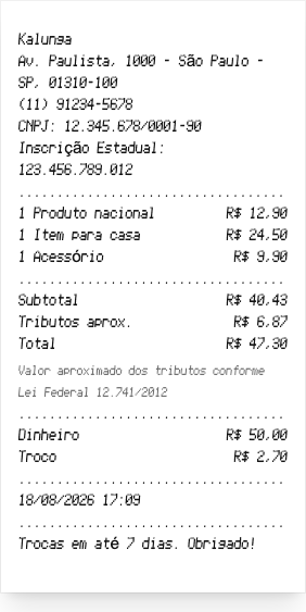 Kalunga - Prévia do recibo