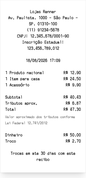 Lojas Renner - Prévia do recibo