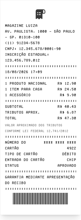 Magazine Luiza - Prévia do recibo