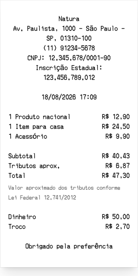 Natura - Prévia do recibo