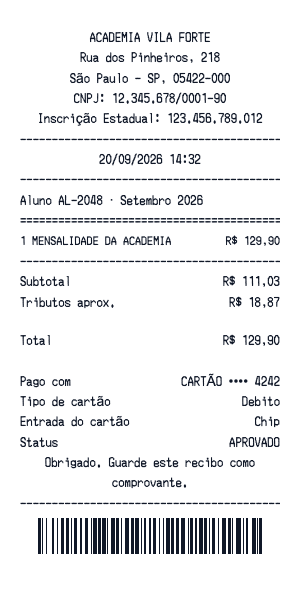 Recibo de academia - Prévia do recibo