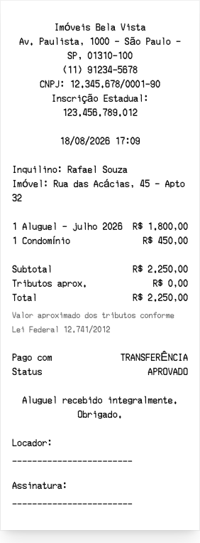 Recibo de aluguel - Prévia do recibo