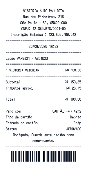 Recibo de inspeção veicular - Prévia do recibo