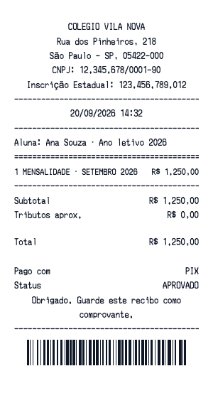 Recibo de mensalidade escolar - Prévia do recibo