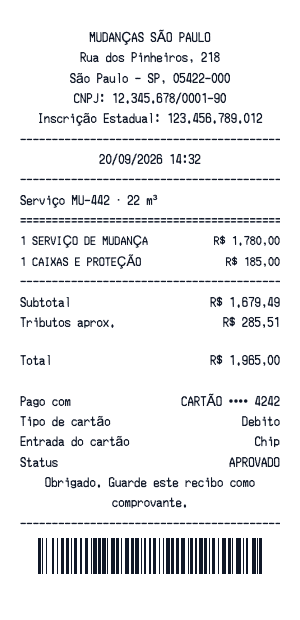 Recibo de mudança - Prévia do recibo