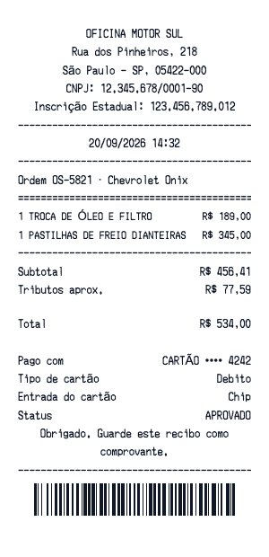 Recibo de oficina mecânica - Prévia do recibo