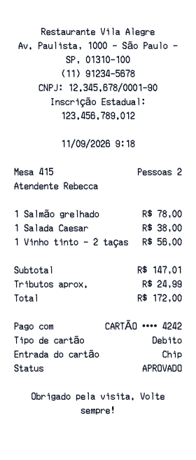 Recibo de restaurante - Prévia do recibo