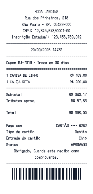 Recibo de roupas - Prévia do recibo
