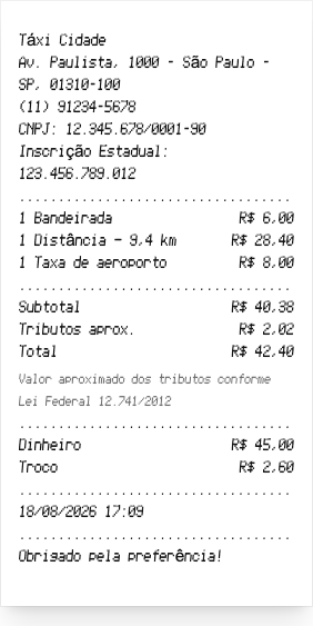 Recibo de táxi - Prévia do recibo
