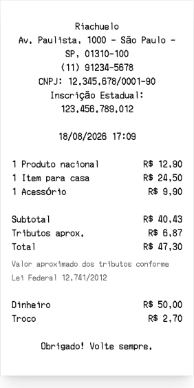 Riachuelo - Prévia do recibo